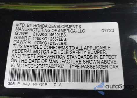 2023 Honda Accord Hybrid Sport z USA, uszkodzony, nr VIN 1HGCY2F57PA057967